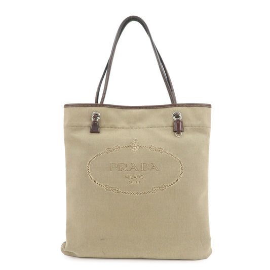 PRADA Jaguard Canvas Leather Tote Bag Shoulder Bag Brown BR3581