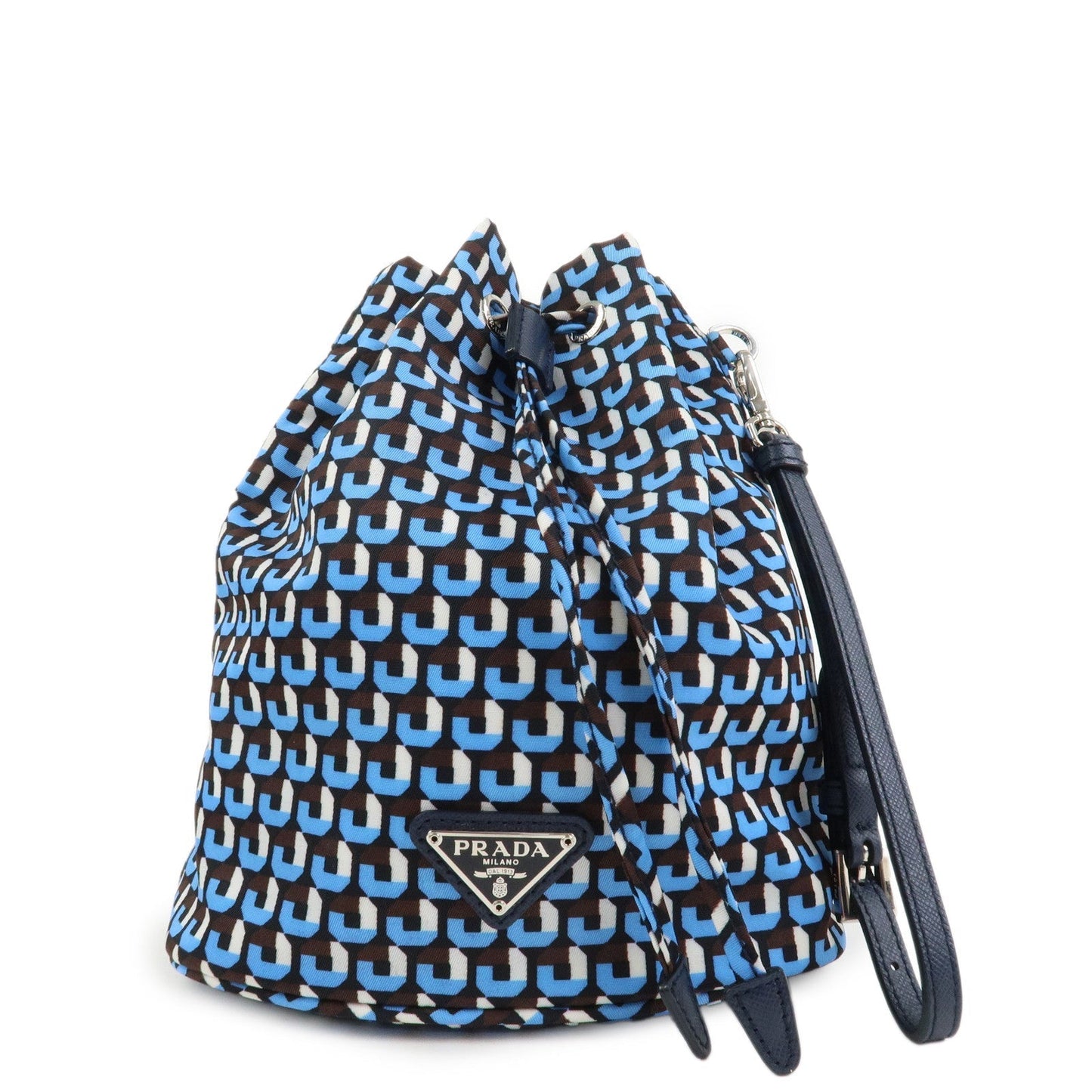 PRADA Triangle Logo Nylon Leather Drawstring Bag Wristlet 1NE369