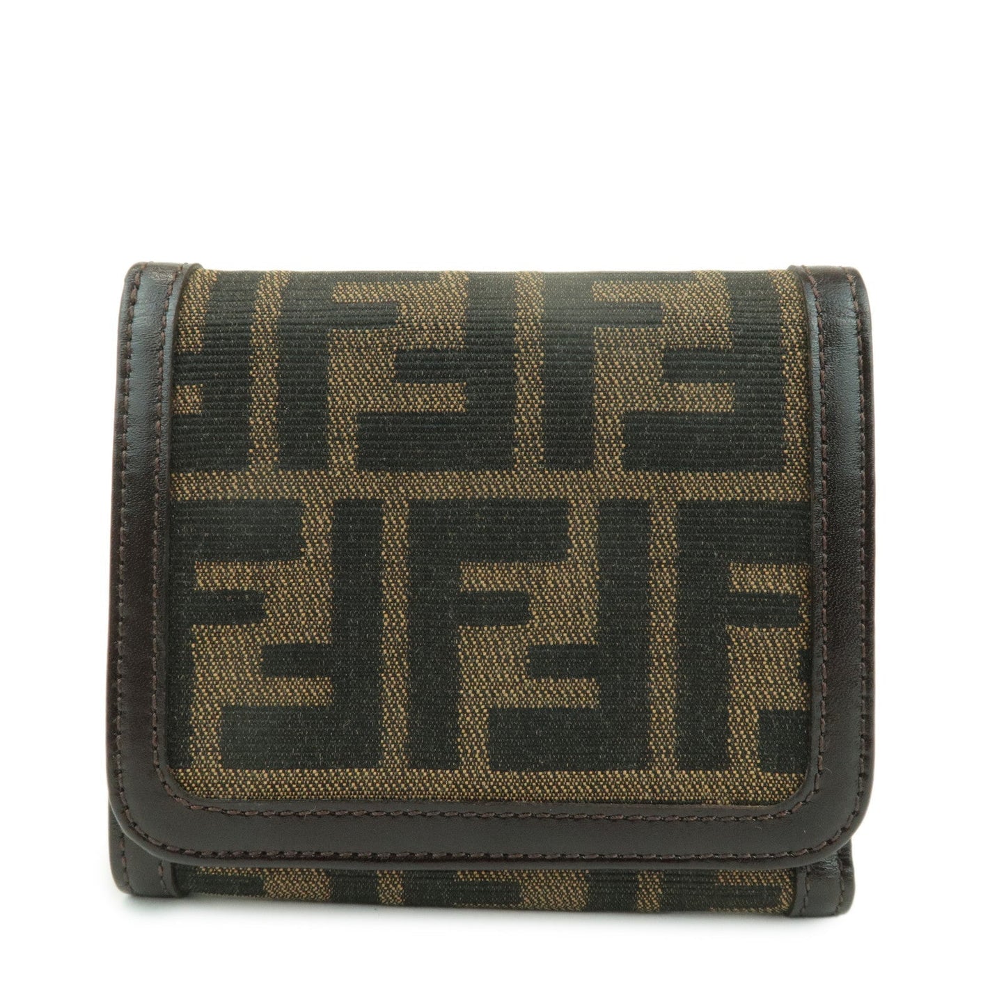FENDI Zucca Leather Canvas Tri-fold Wallet Black Brown 30794