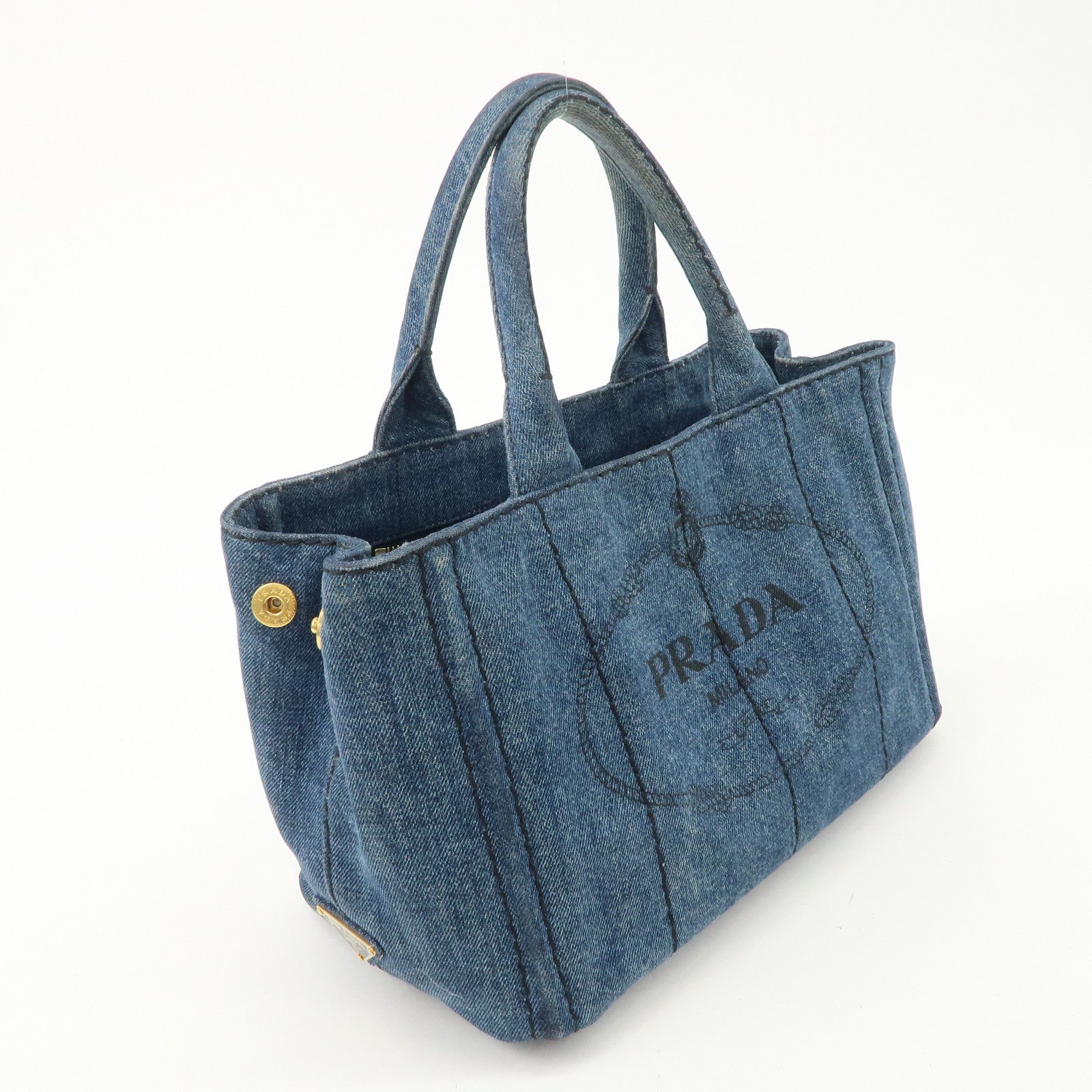 PRADA Canapa Mini Denim 2Way Hand Bag Tote Bag Navy 1BG439