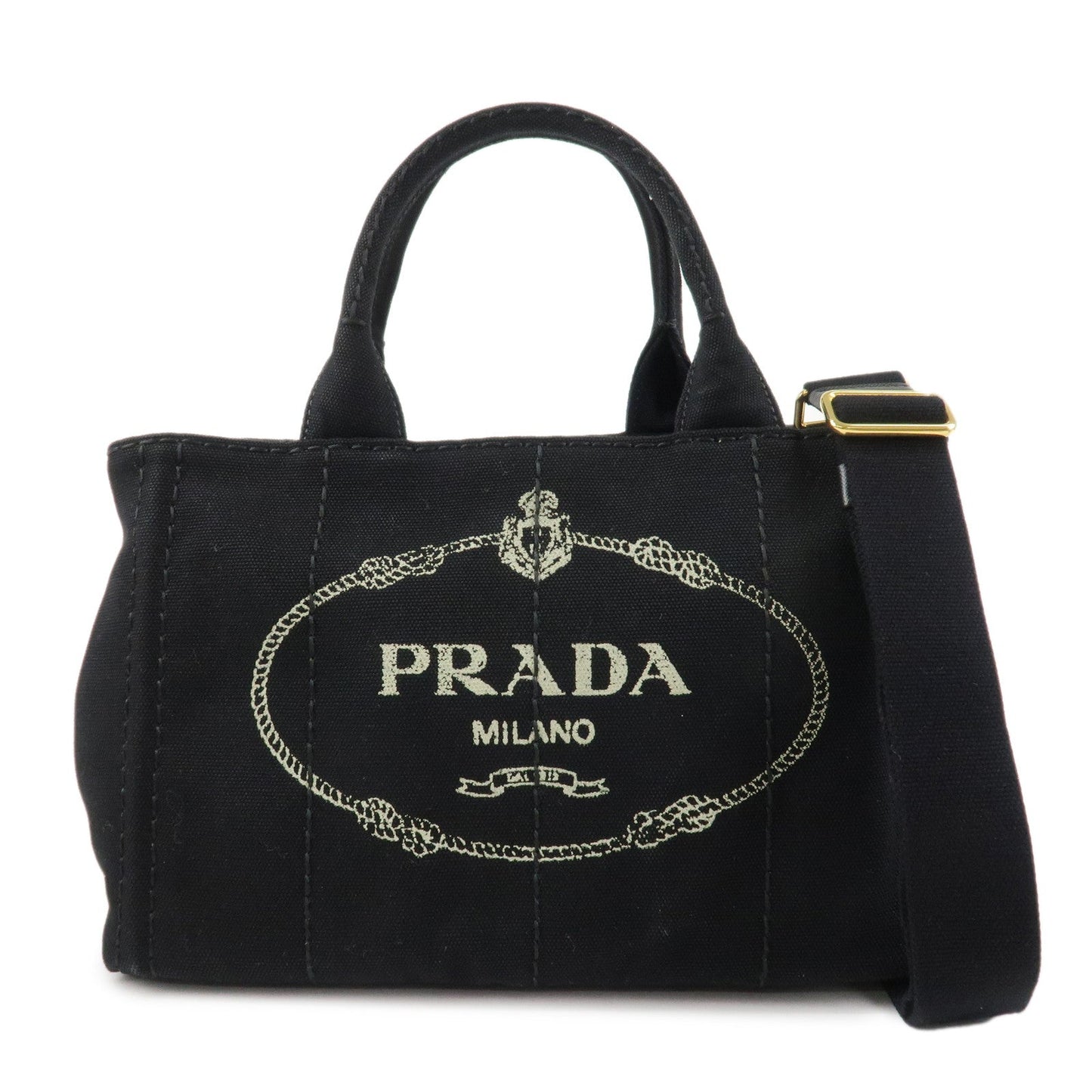 PRADA Logo Canapa Mini Canvas 2Way Bag Hand Tote Bag B2439G Black