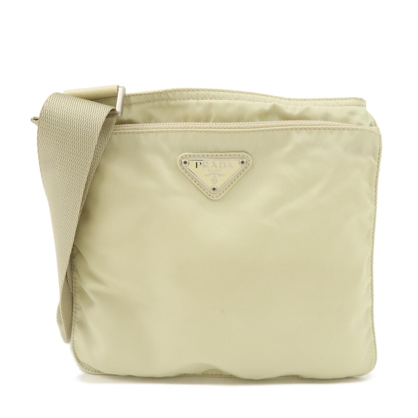 PRADA Triangle Logo Nylon Shoulder Bag Crossbody Bag Beige B7372