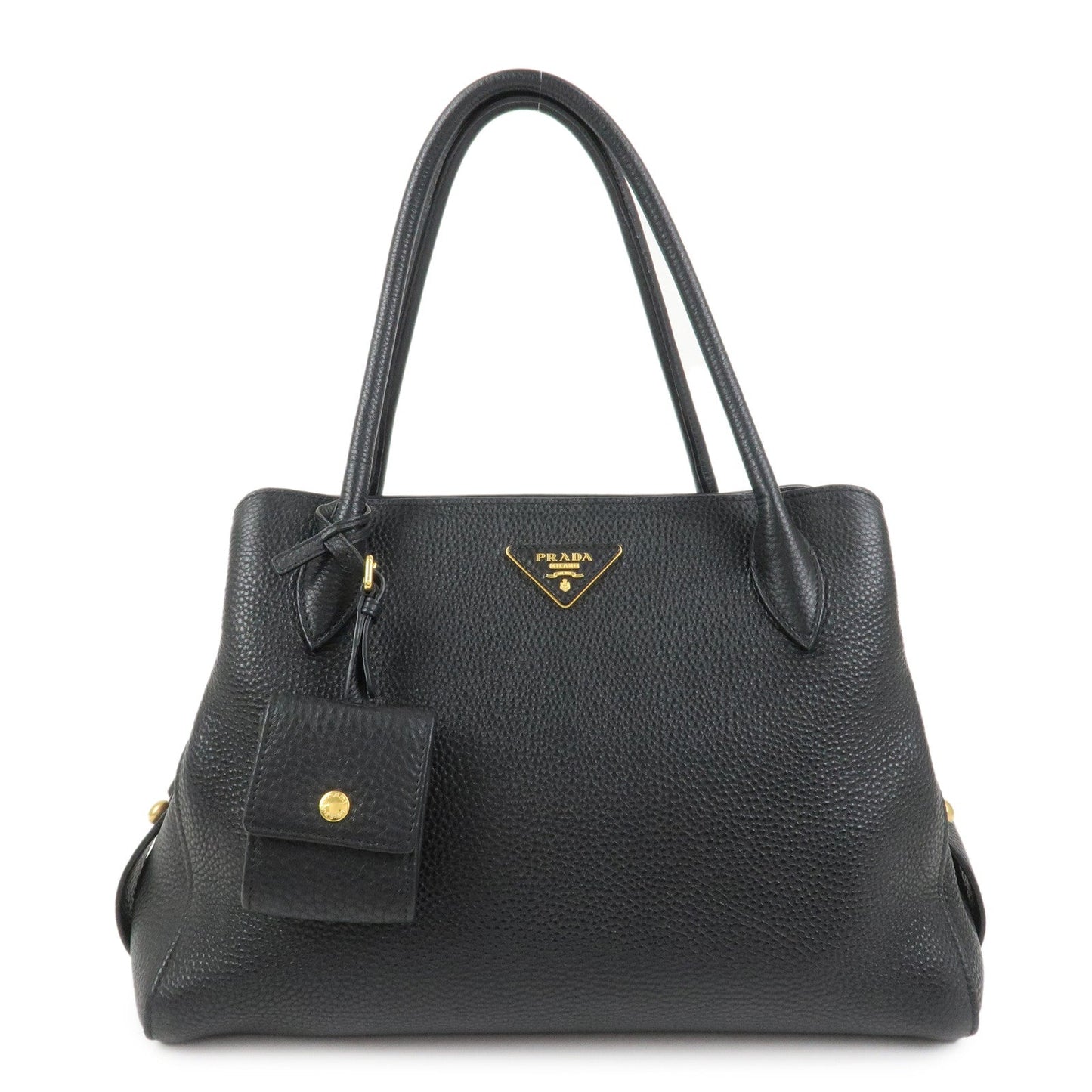 PRADA Triangle Logo Leather 2 Way Bag Hand Bag Black 1BA127