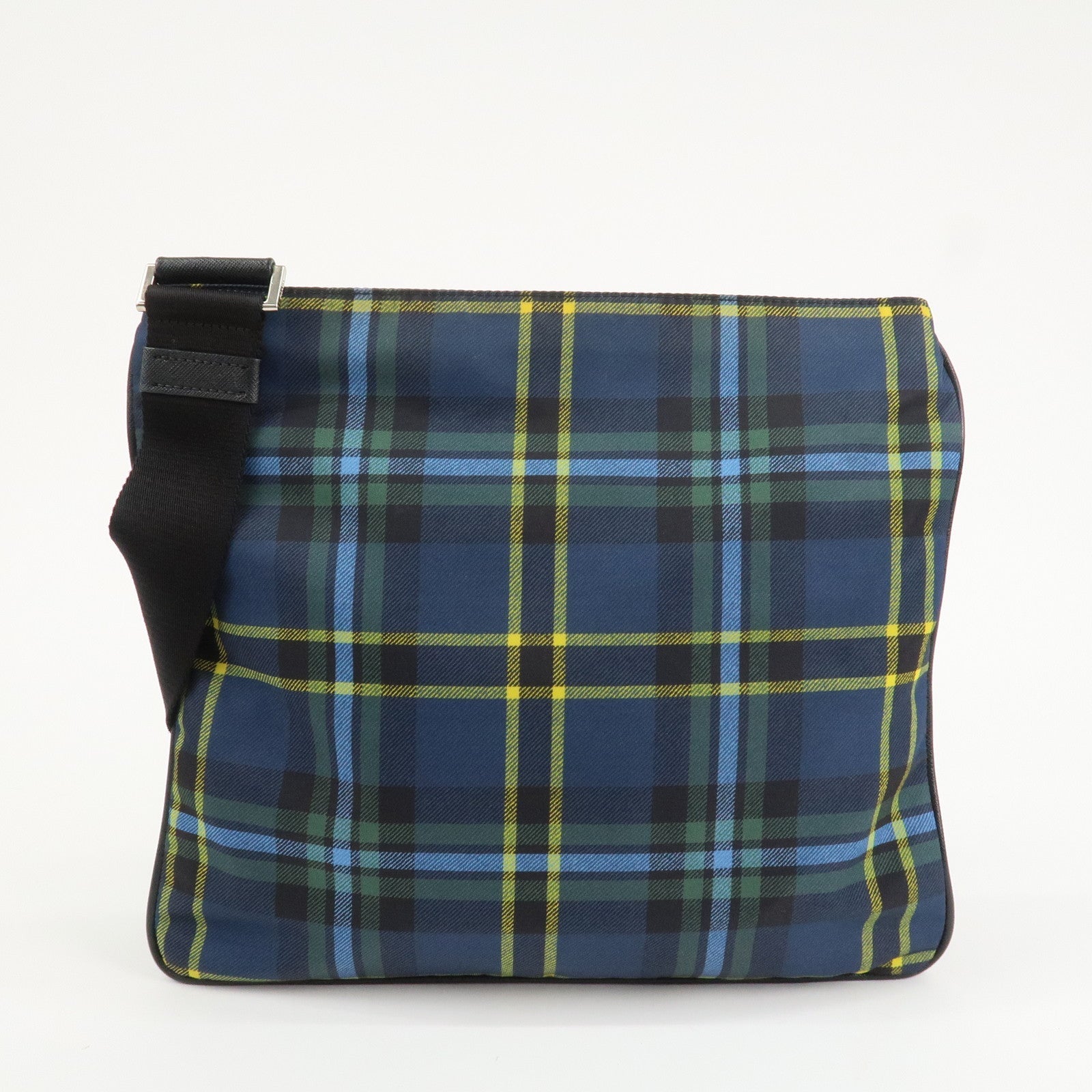 PRADA Triangle Logo Nylon Plaid Shoulder Bag Navy Multicolor VA053M