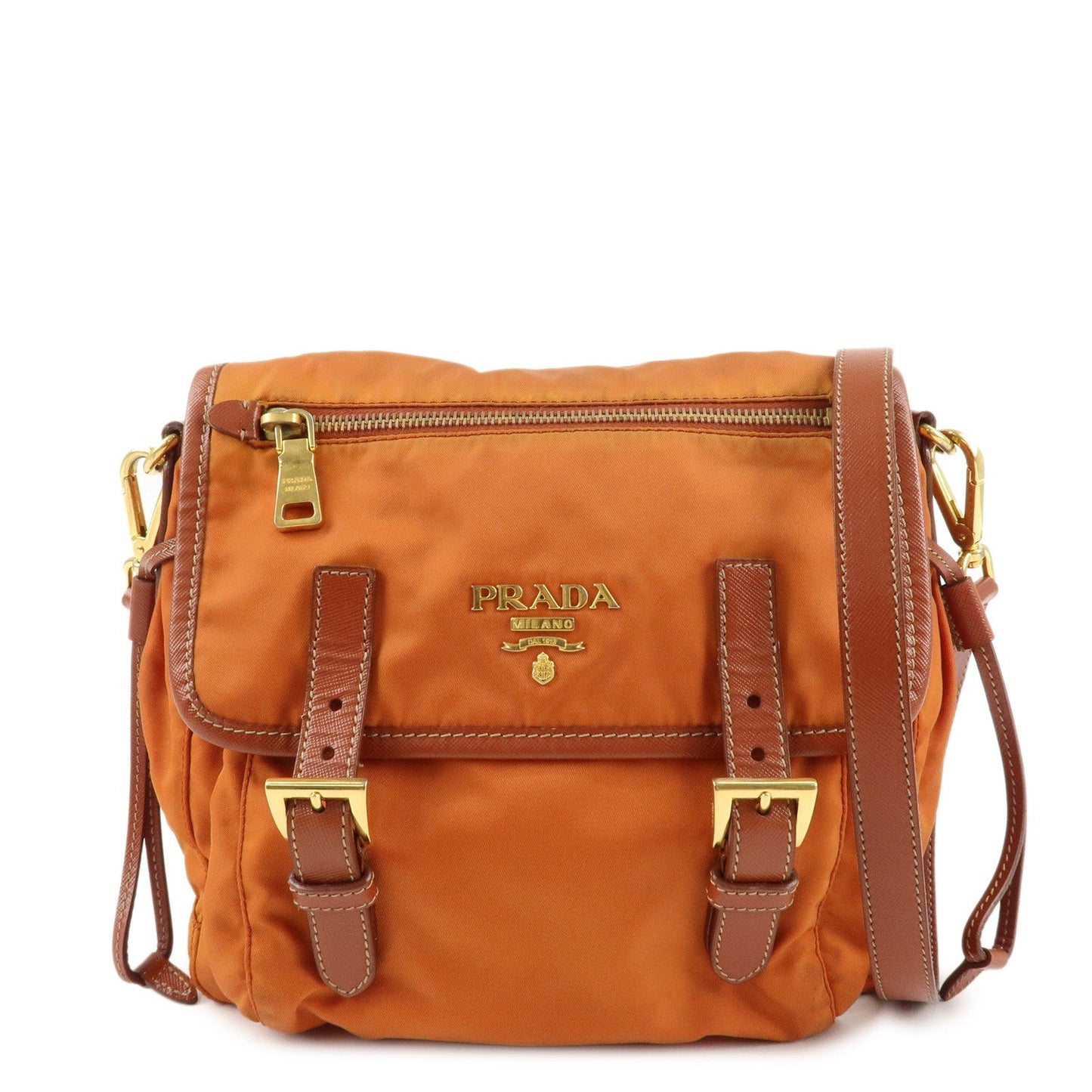 PRADA Logo Nylon Leather Shoulder Bag Crossbody Bag Orange BT0692