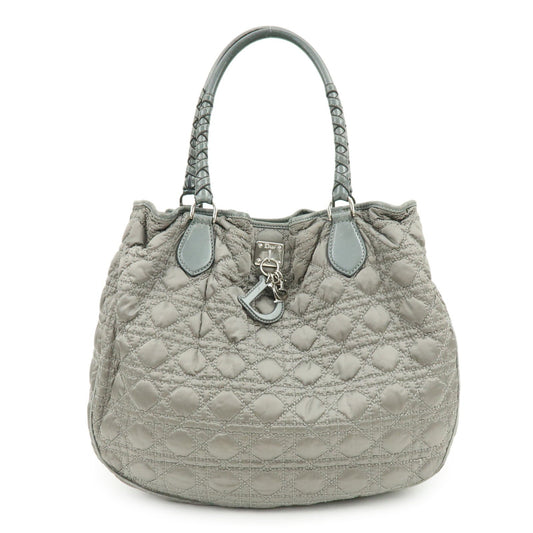 Christian Dior Cannage Nylon Leather Tote Bag Shoulder Bag Gray