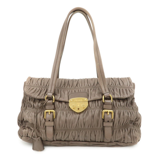 PRADA Logo Nappa Gaufre Leather Shoulder Bag Greige BR4443