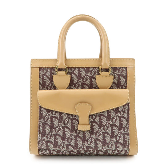 Christian Dior Trotter Jacquard Leather Hand Bag Brown Gold HDW