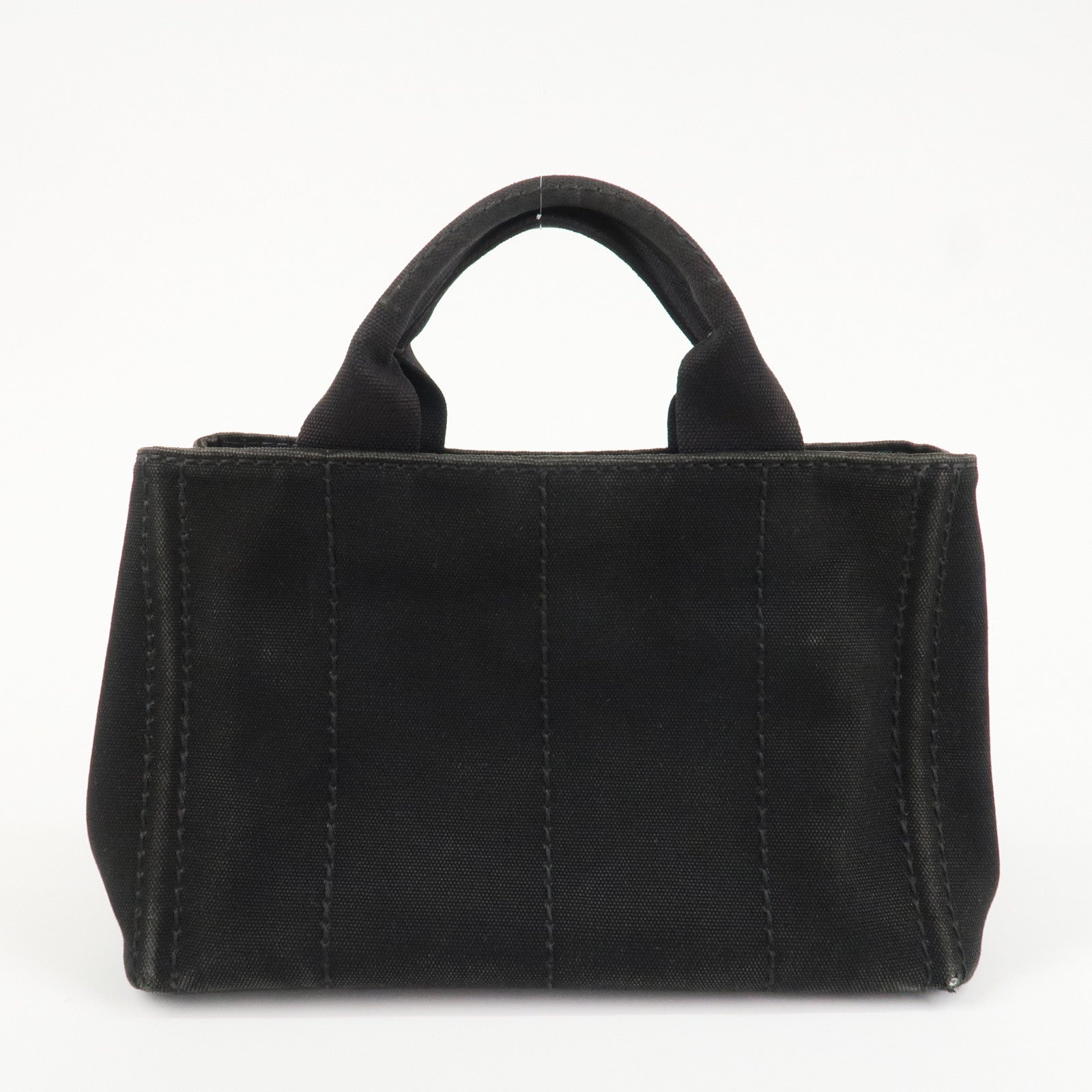 PRADA Logo Canapa Mini Canvas Tote Bag Hand Bag Black BN2439