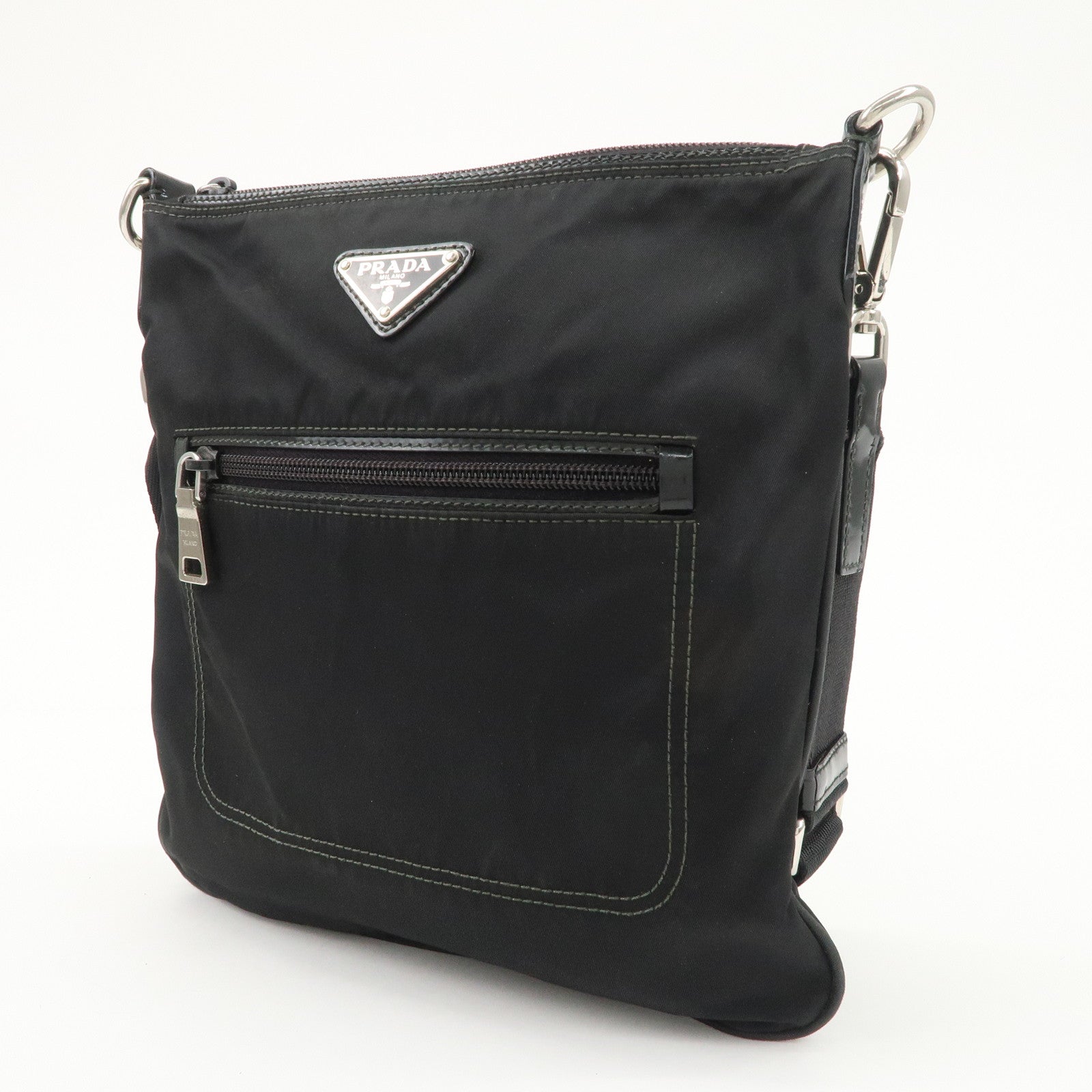 PRADA Triangle Logo Nylon Patent Leather Shoulder Bag Black