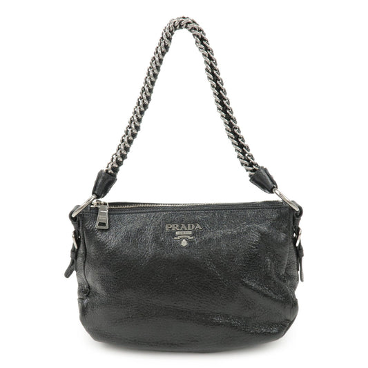 PRADA Logo Leather Chain Shoulder Bag Hand Bag Black BR4370