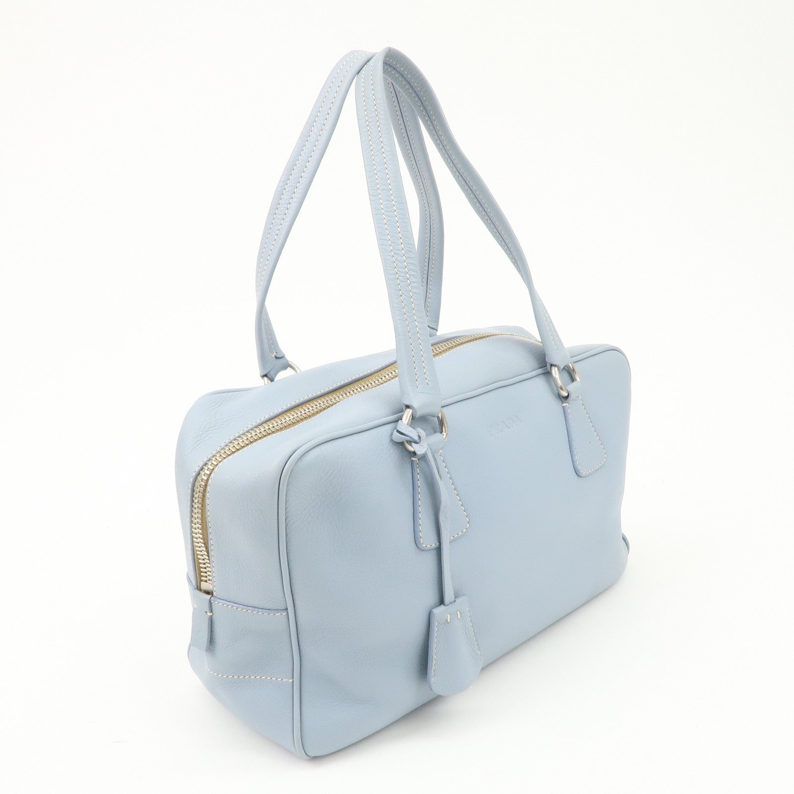 PRADA Leather Boston Bag Shoulder Bag Blue BR2246