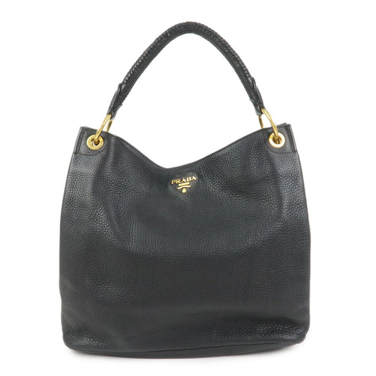 PRADA Logo Leather Shoulder Bag Hand Bag Black