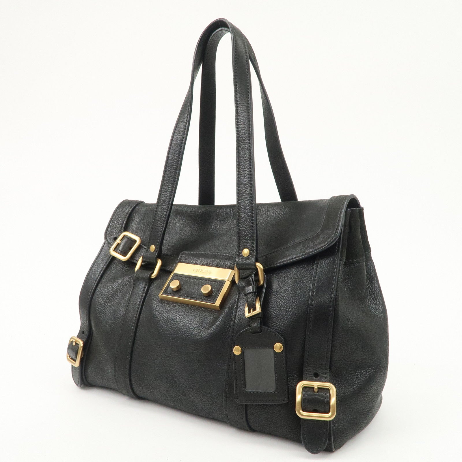 PRADA Leather Shoulder Bag Hand Bag Black BR3027