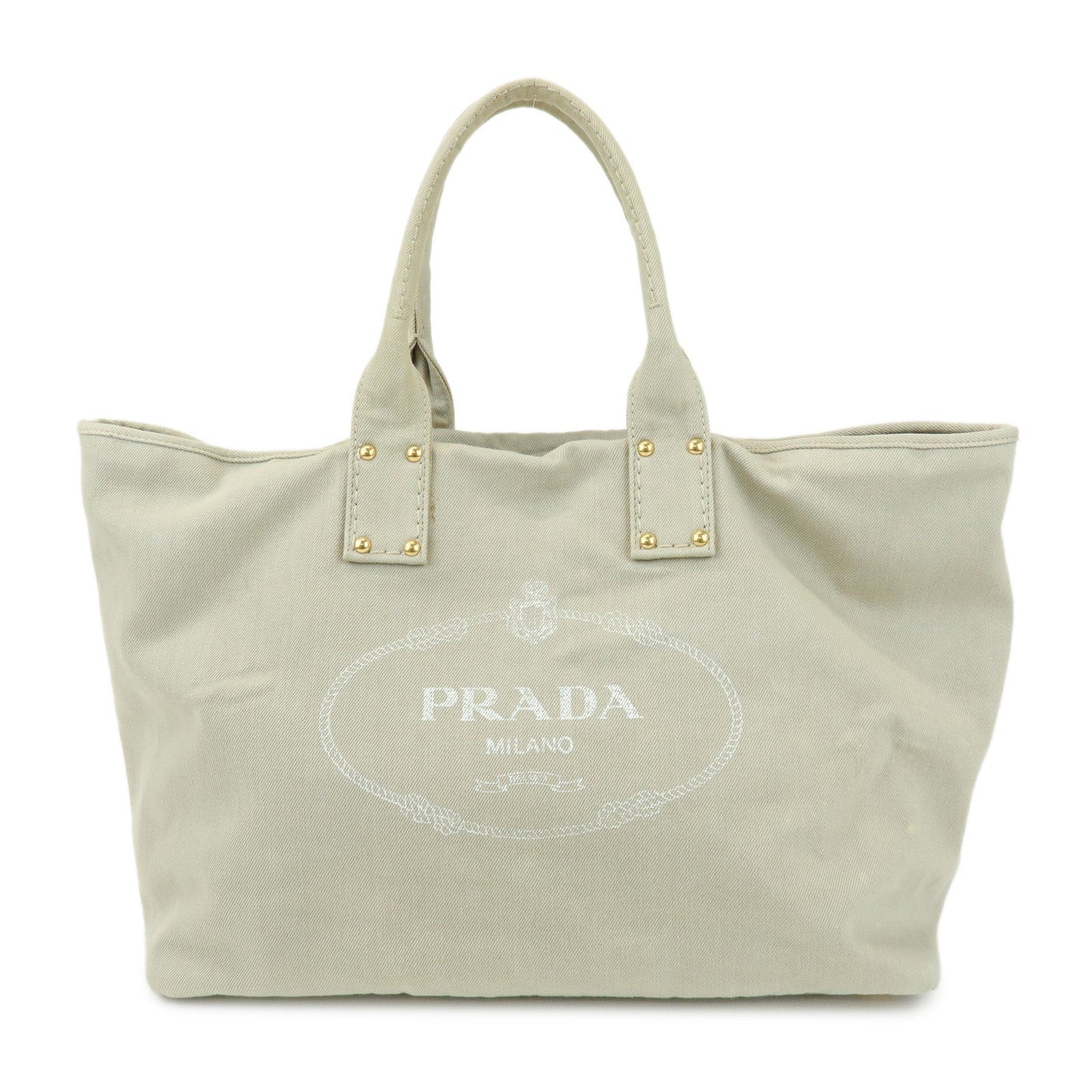 PRADA Triangle Logo Denim Tote Bag Shoulder Bag Light Beige BN2091