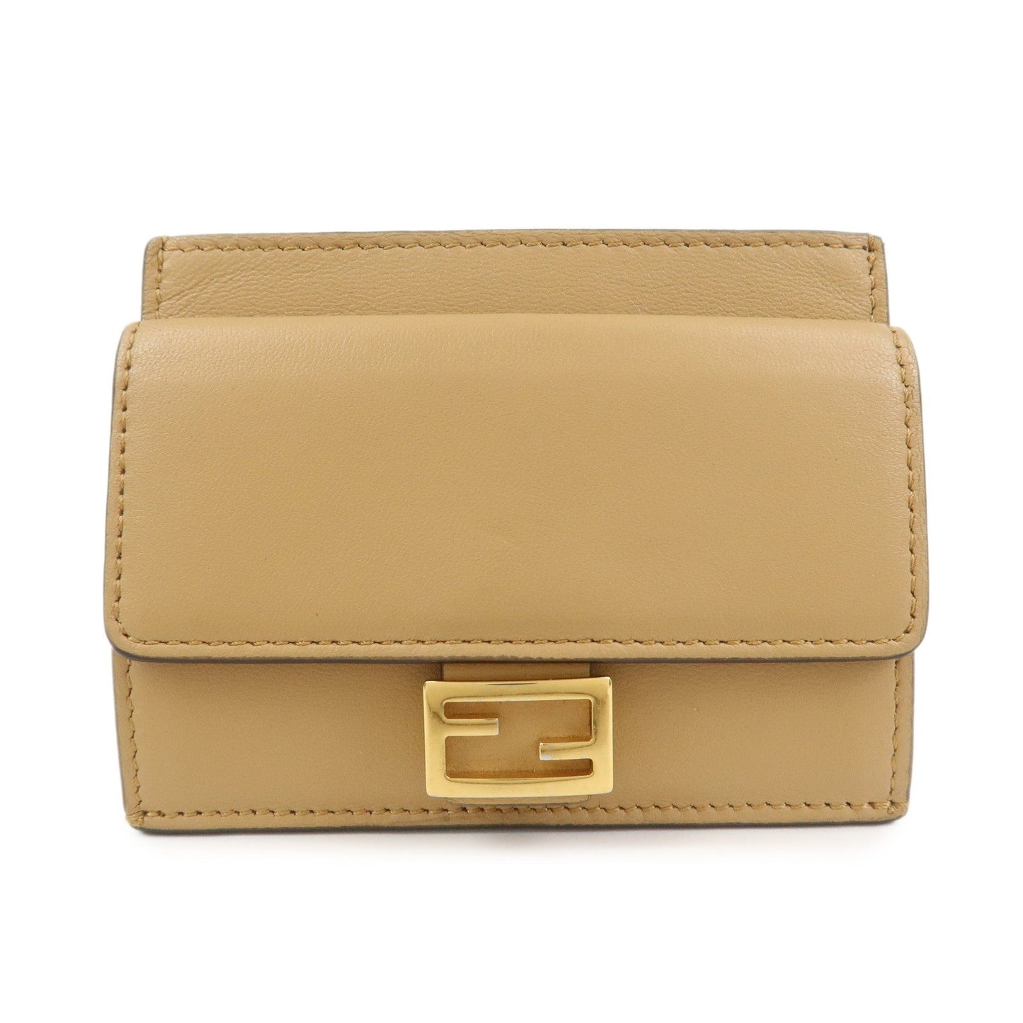 FENDI Zucca Baguette Leather Card Case Light Brown