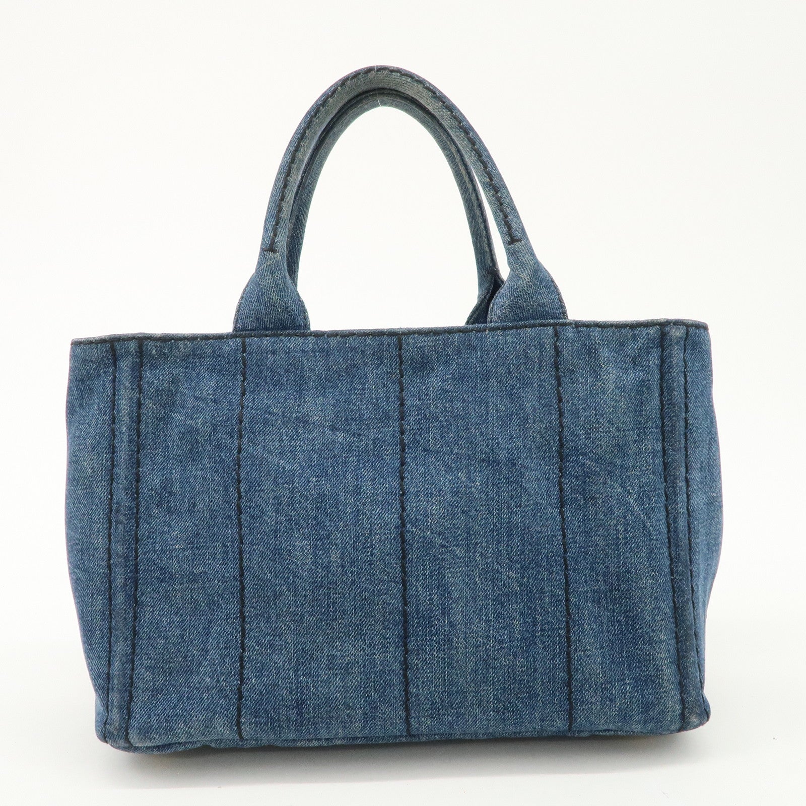 PRADA Canapa Mini Denim 2Way Hand Bag Tote Bag Navy 1BG439