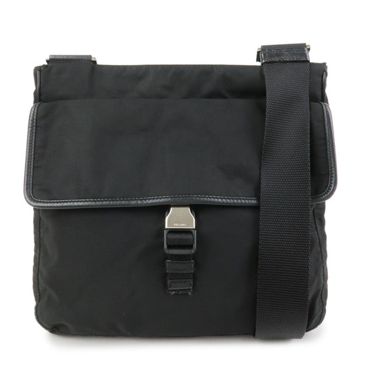 PRADA Nylon Saffiano Leather Shoulder Bag Black VA0269