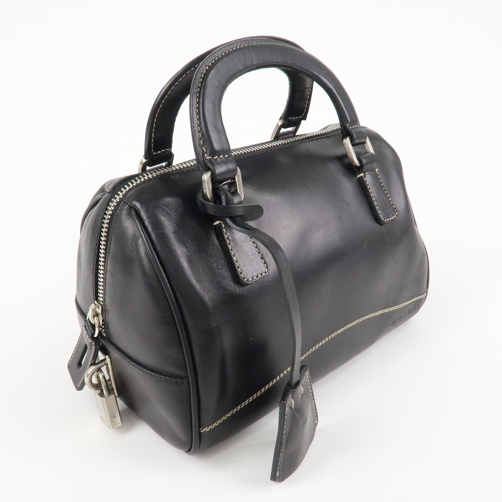PRADA Leather Mini Boston Bag Hand Bag Black