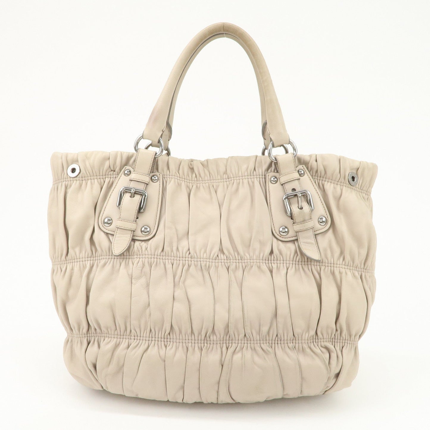 PRADA Leather 2WAY Bag Hand Bag Shoulder Bag Ivory BN1789