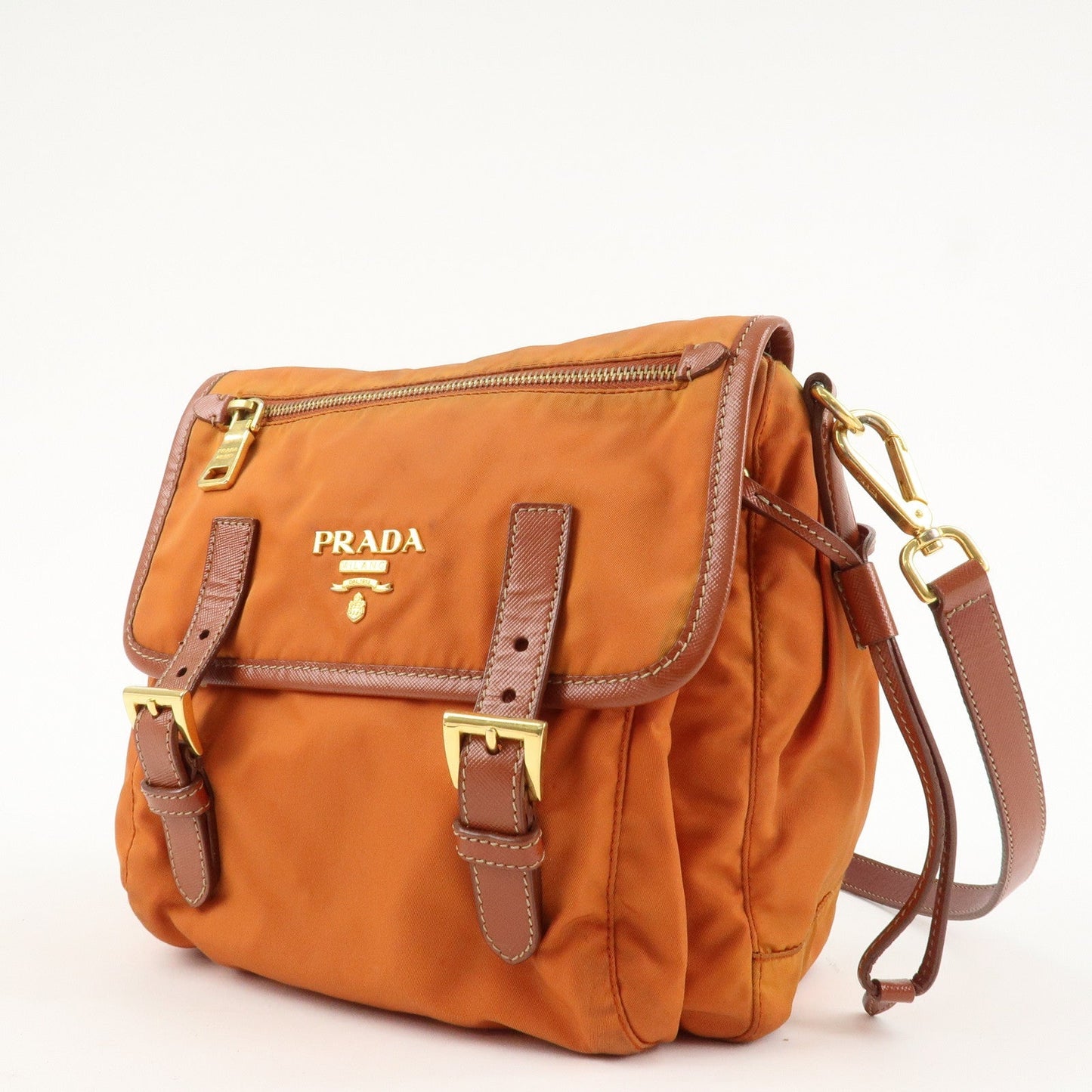 PRADA Logo Nylon Leather Shoulder Bag Crossbody Bag Orange BT0692