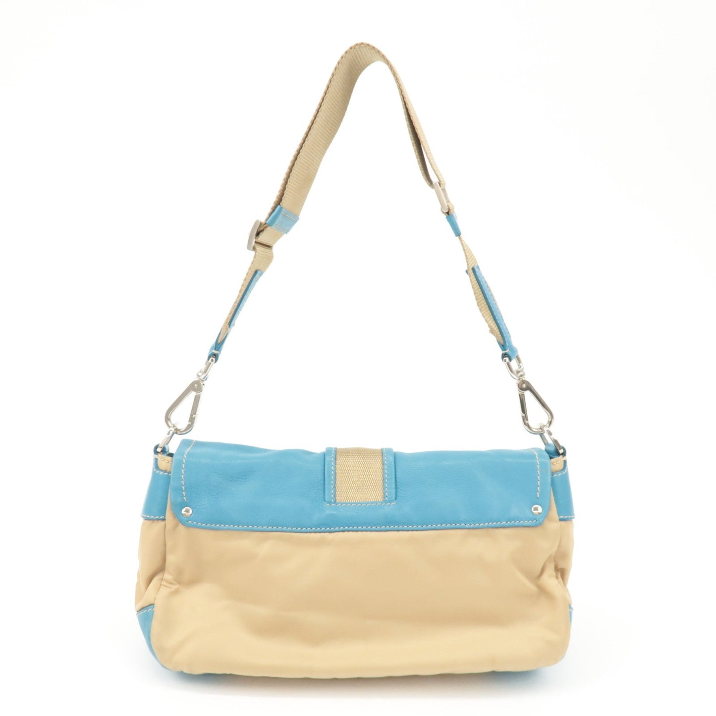 PRADA Nylon Leather Shoulder Bag Crossbody Bag Blue Beige BR2417