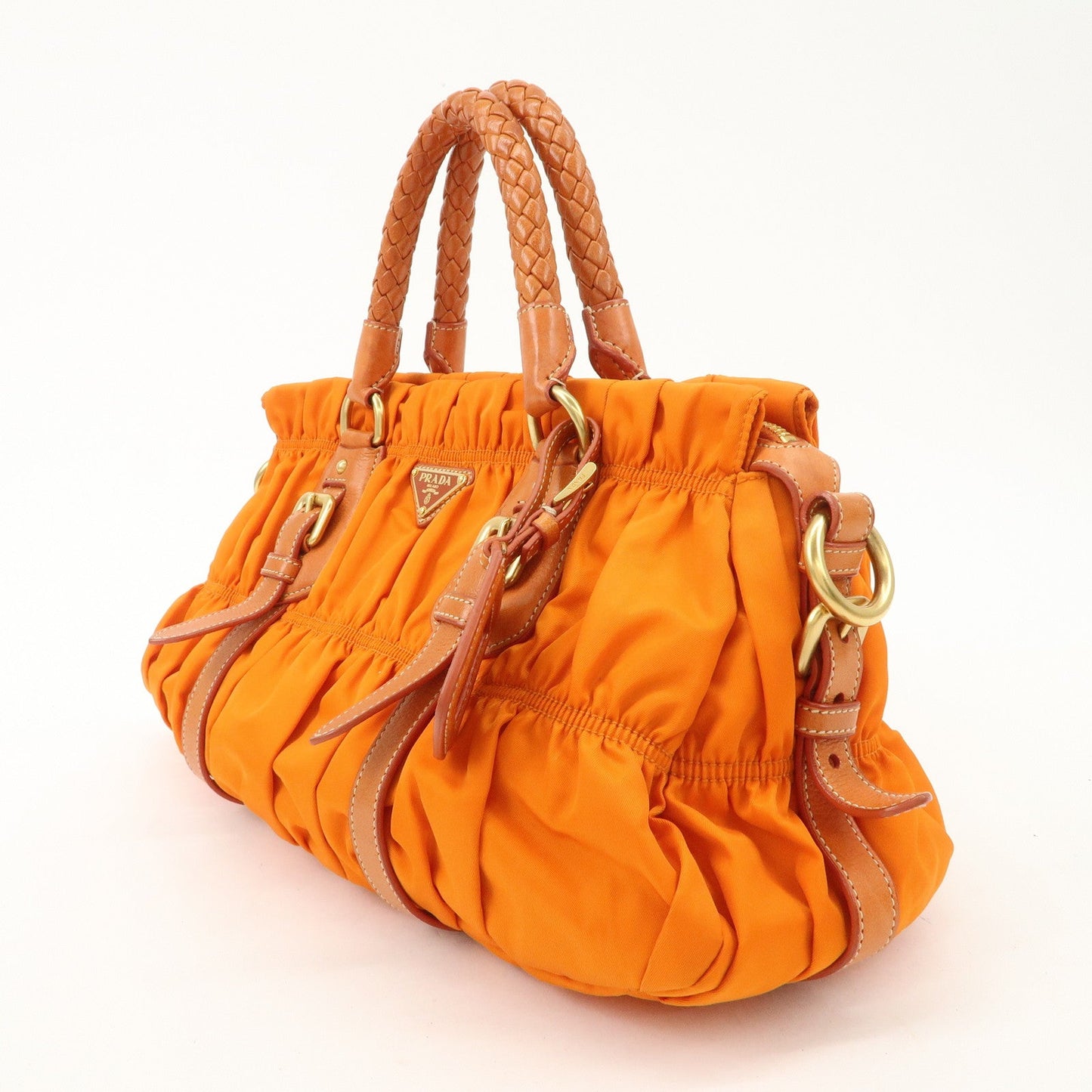 PRADA Triangle Logo Nylon Leather 2Way Bag Hand Bag Orange BN1407