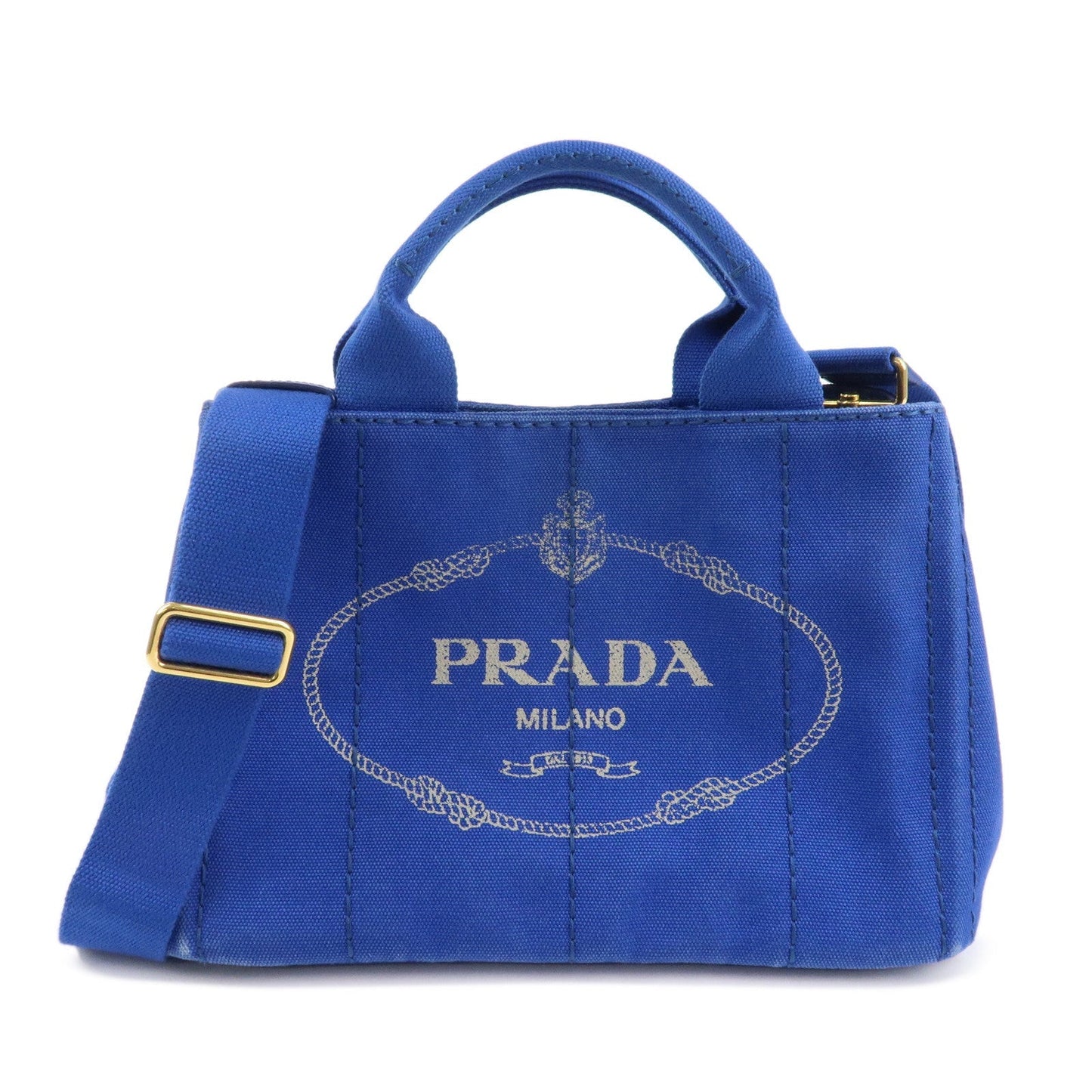 PRADA Logo Canapa Mini Canvas 2Way Tote Shoulder Bag Blue BN2439