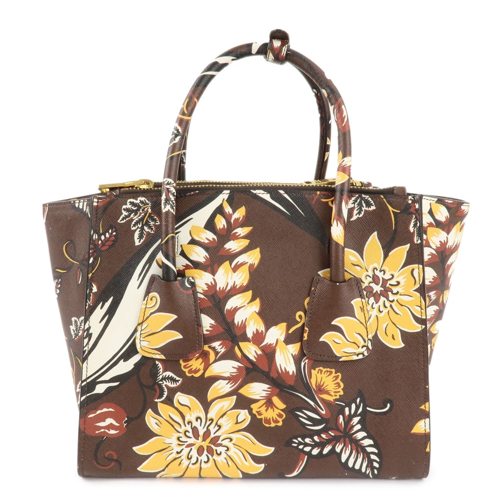 PRADA Triangle Logo Saffiano Leather 2Way Bag Hand Bag Shoulder Bag Brown Yellow B2625P