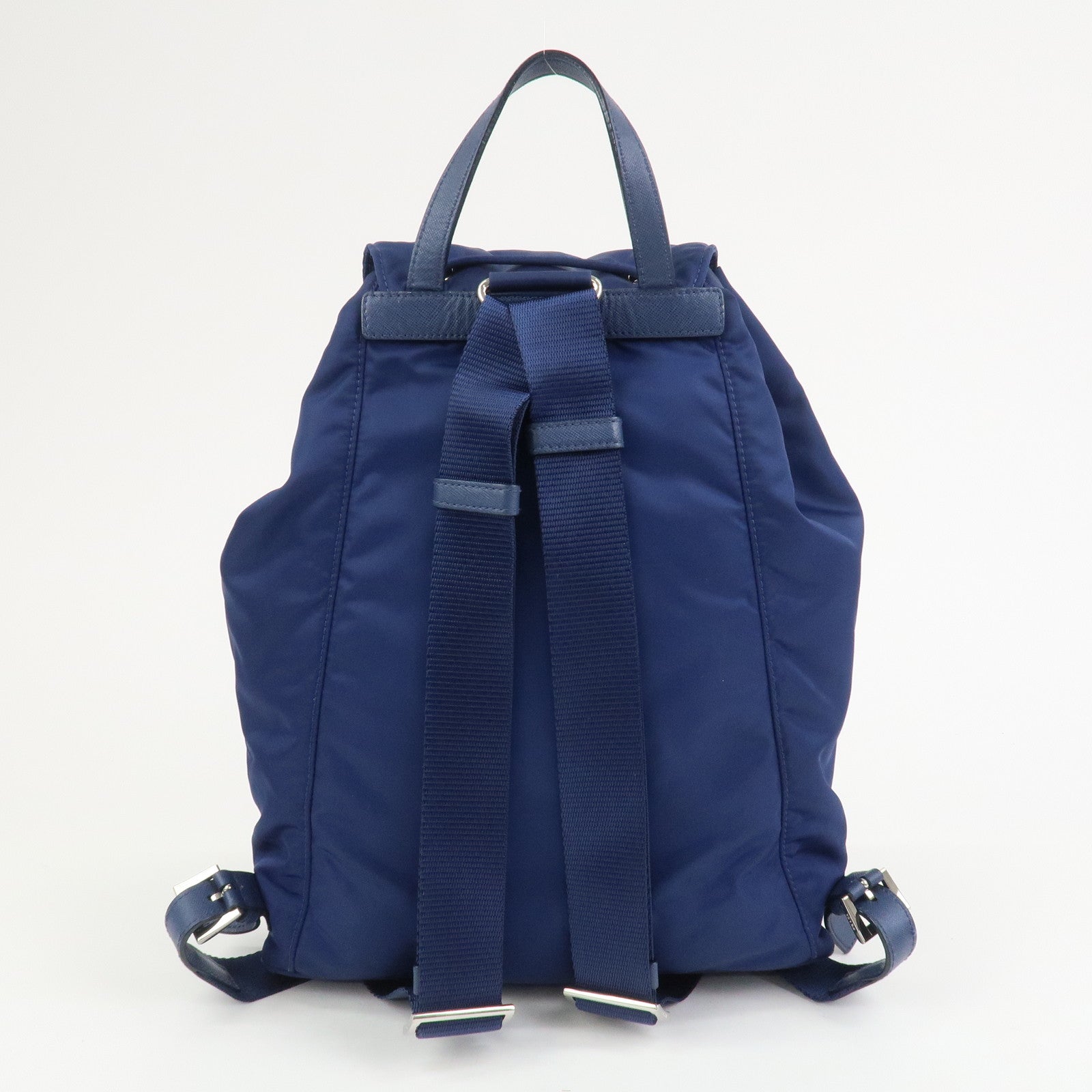 PRADA Triangle Logo Nylon Saffiano Leather Backpack Navy BZ0032