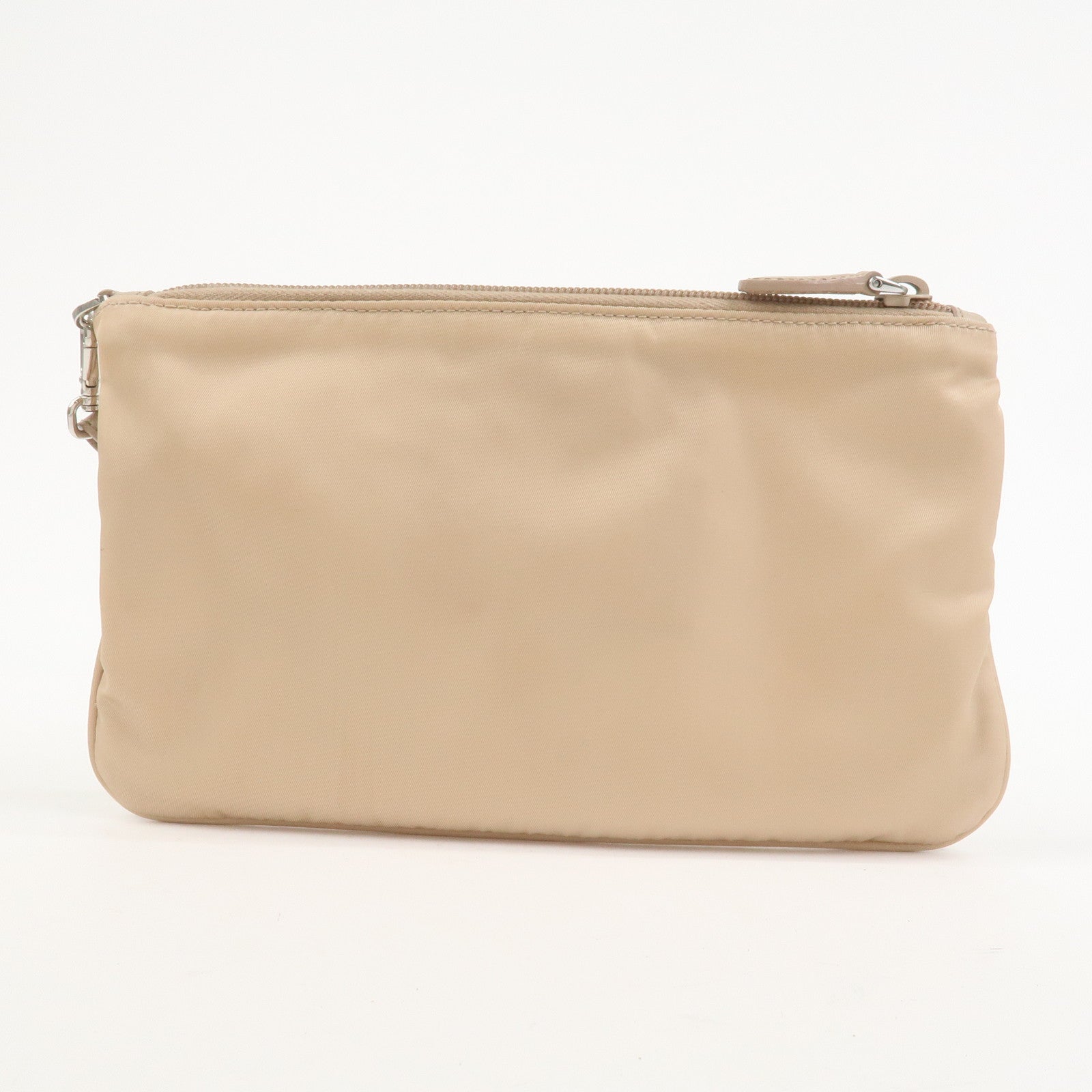 PRADA Triangle Logo TESSUTO Hand Bag Pouch Beige 1NH545