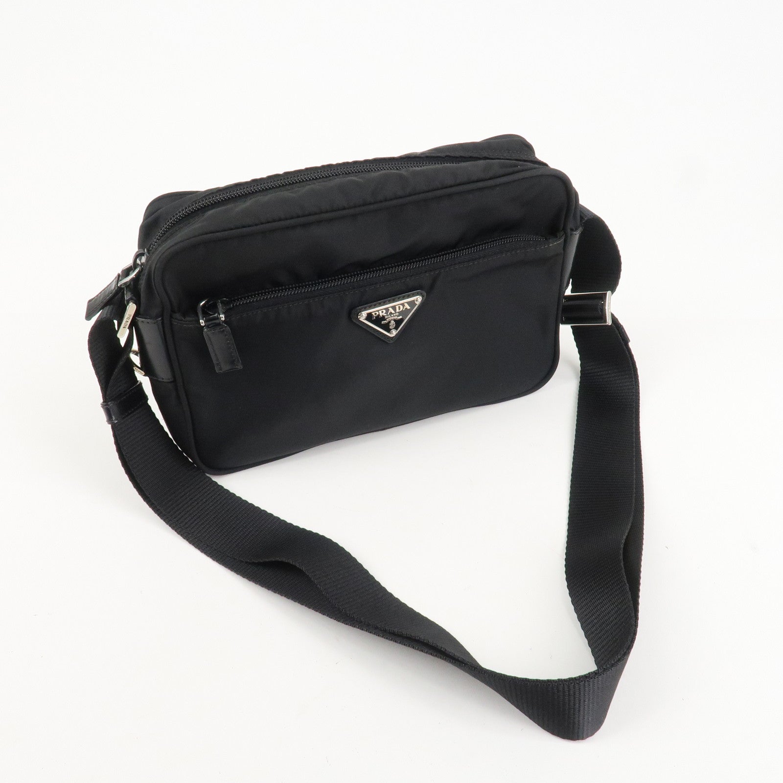 PPRADA Triangle Logo Nylon Leather Shoulder Bag NERO Black BT0166