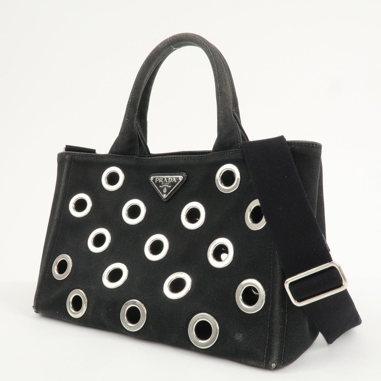 PRADA Logo Canapa Mini Canvas 2Way Bag Hand Bag Black 1BG439