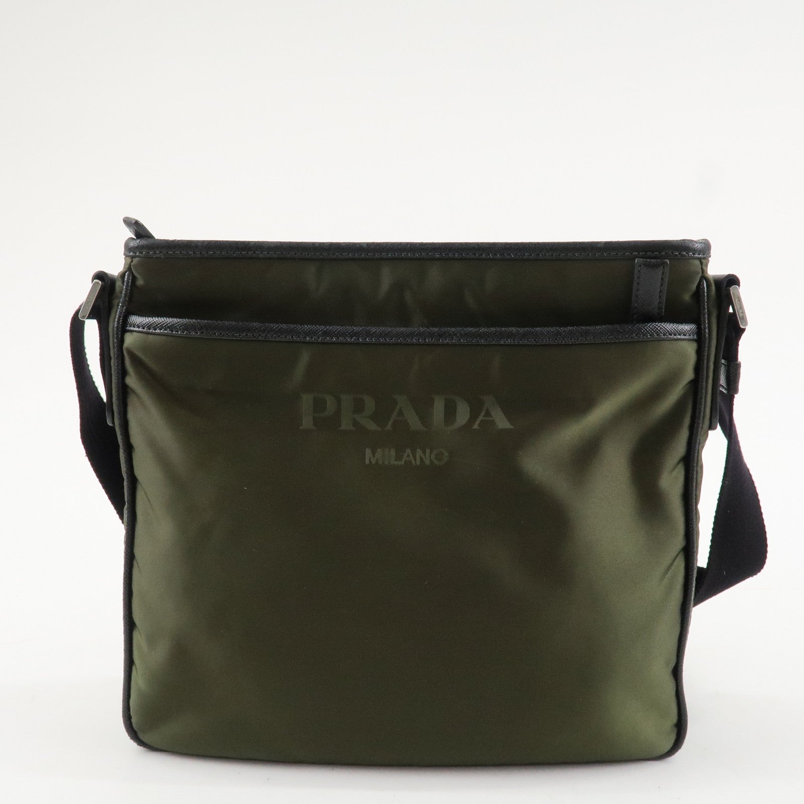 PRADA Triangle Logo TESSUTO+SAFFIAN Leather Nylon Shoulder Bag 2VH797