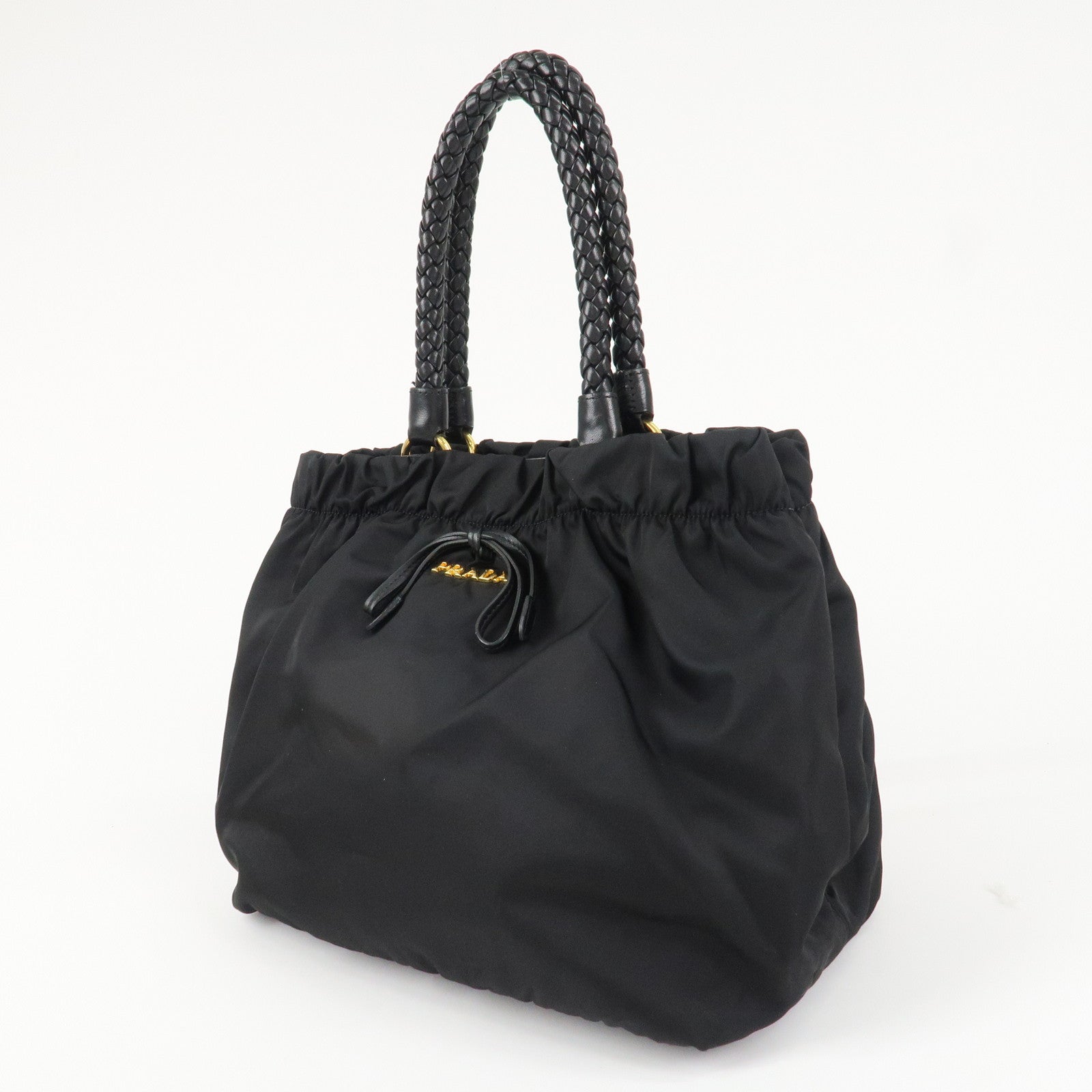 PRADA Logo Nylon Leather 2Way Bag Shoulder Bag Hand Bag Black BN1970