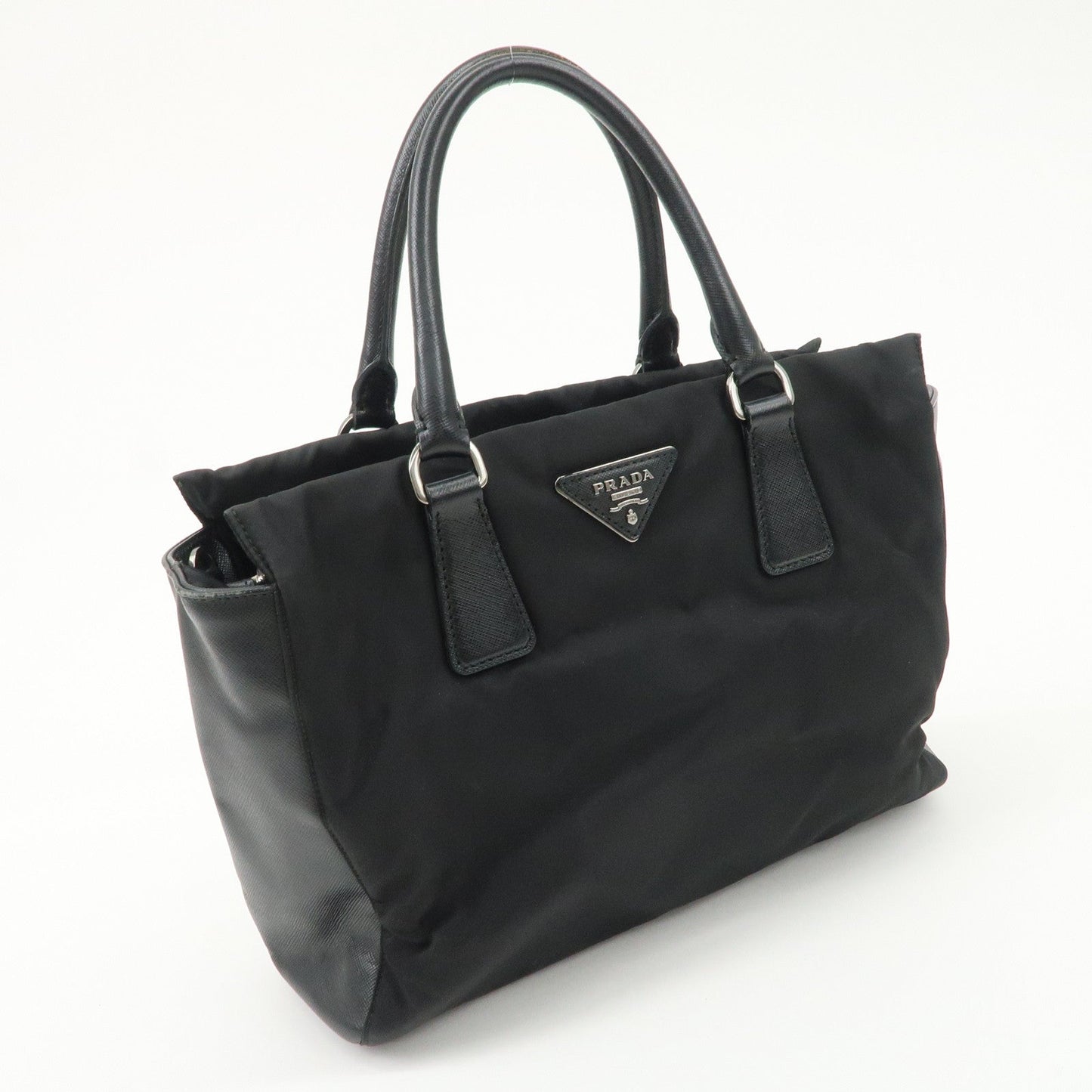 PRADA Triangle Logo Leather Nylon 2Way Bag Hand Bag Black Gold HDW