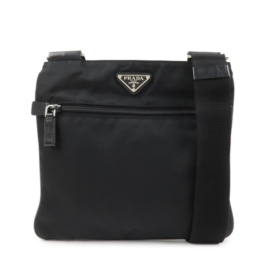 PRADA Triangle Logo Nylon Leather Shoulder Bag Black 1BH978