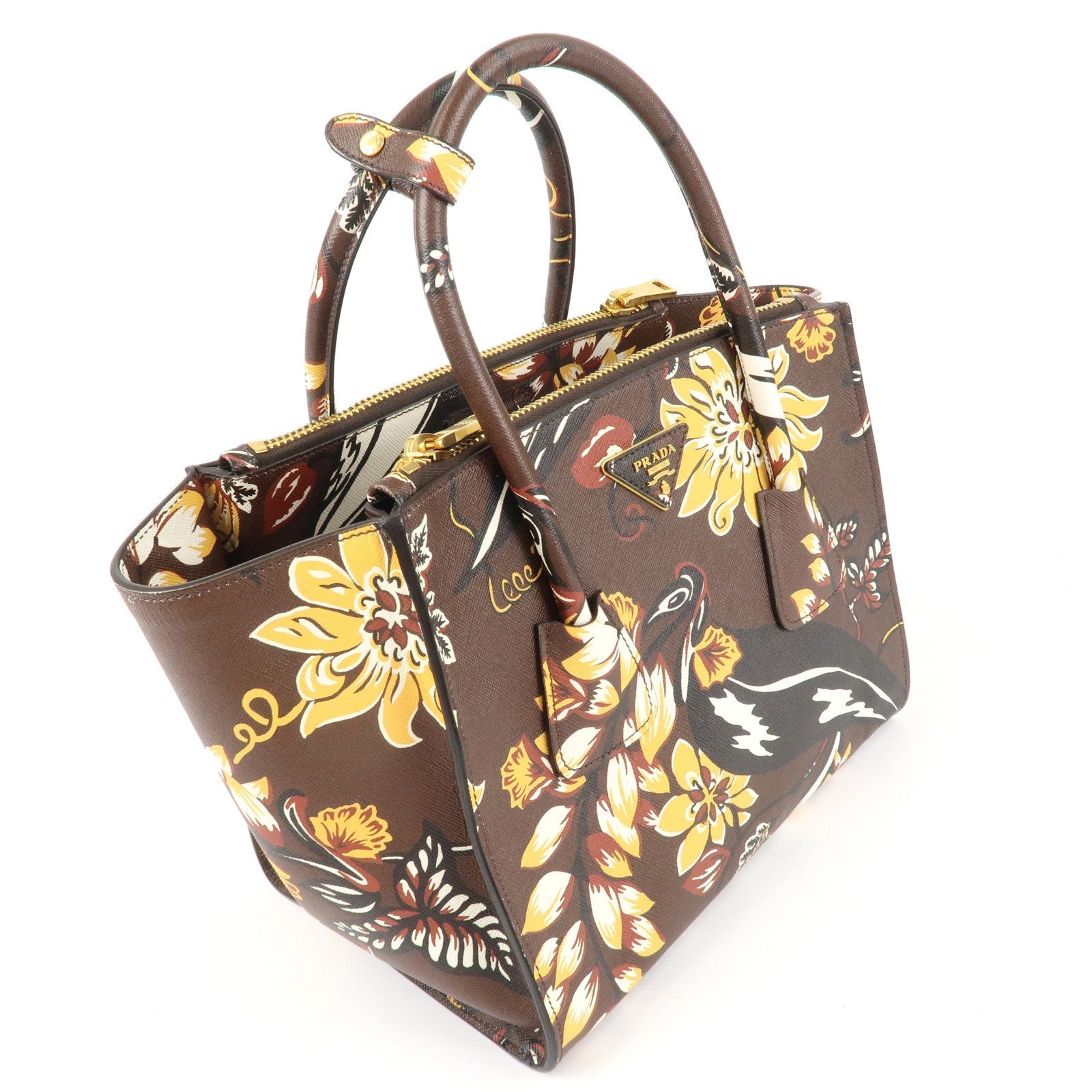PRADA Triangle Logo Saffiano Leather 2Way Bag Hand Bag Shoulder Bag Brown Yellow B2625P
