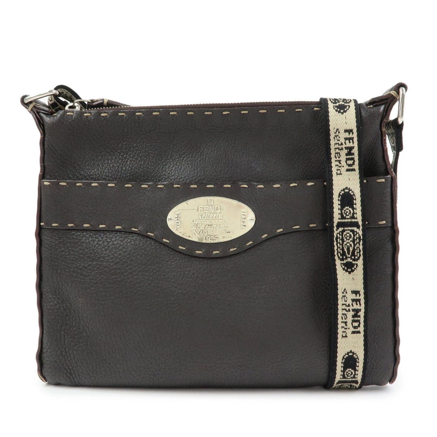 FENDI Selleria Leather Shoulder Bag Crossbody Bag Brown 8BT092