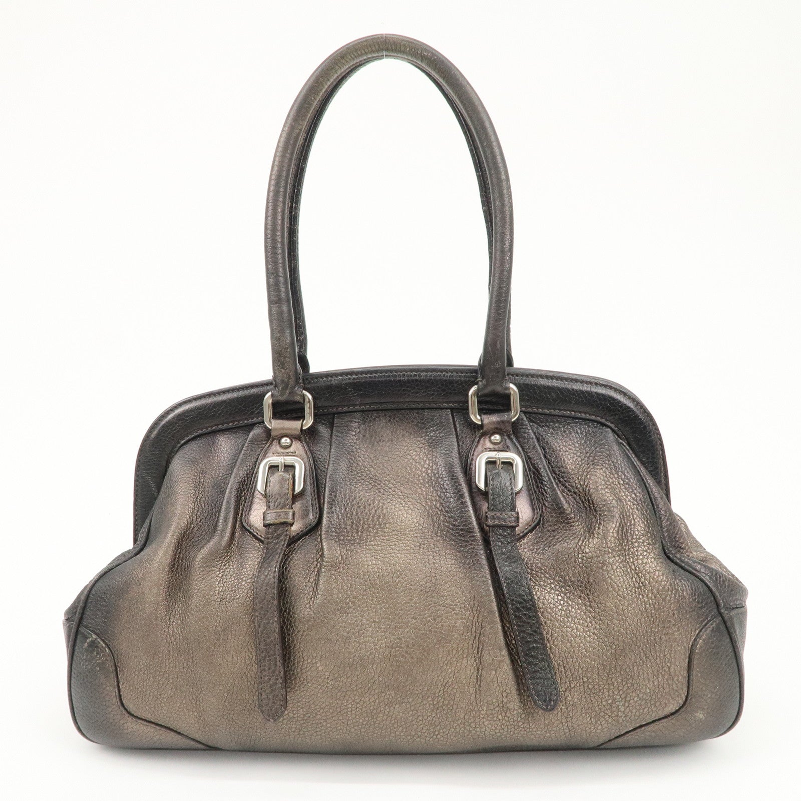PRADA Logo Leather Shoulder Bag Hand Bag Bronze