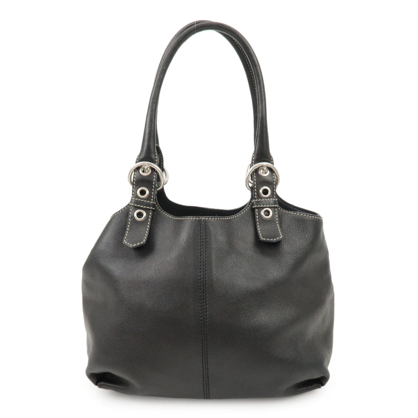 PRADA Triangle Logo Leather Tote Bag Hand Bag Black