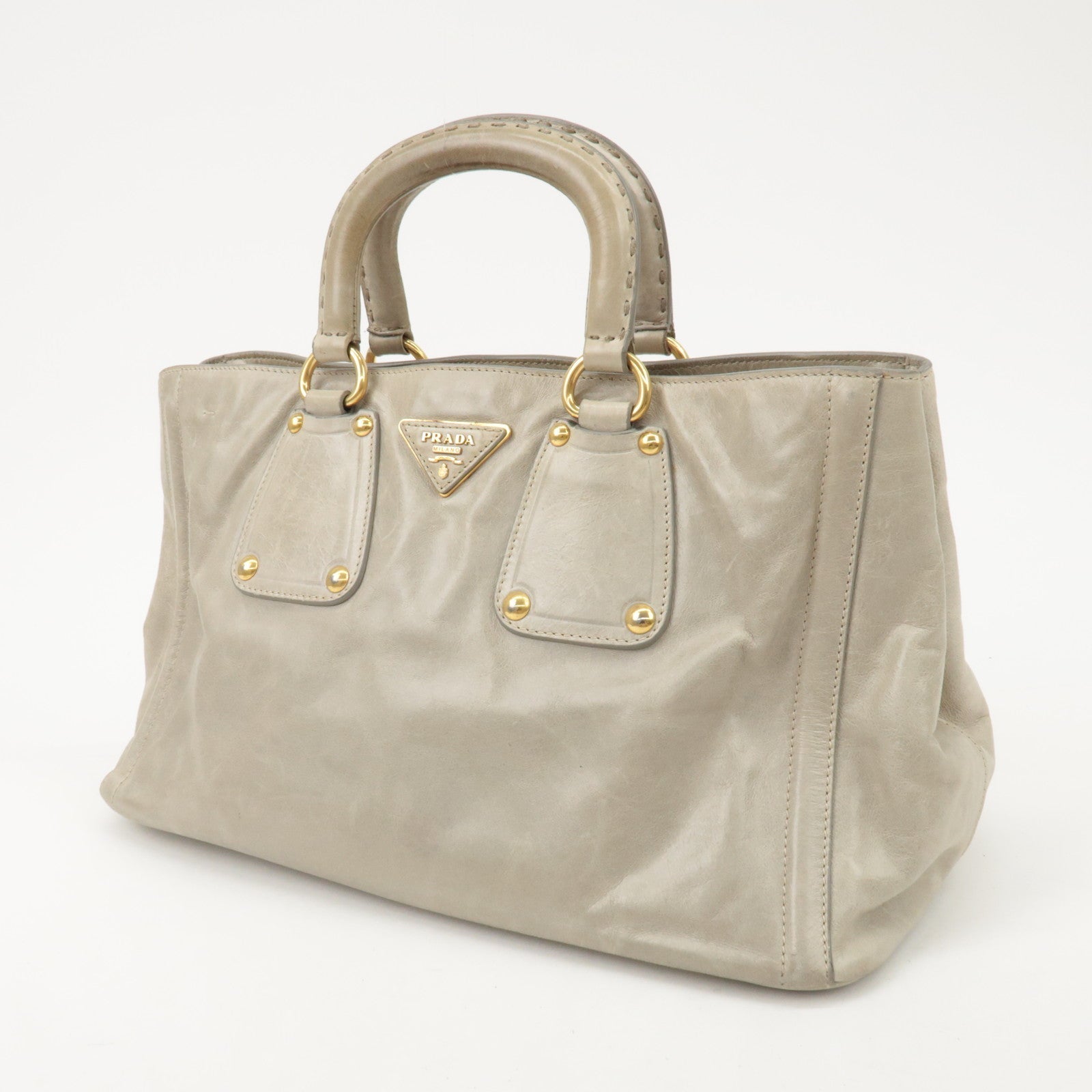 PRADA Triangle Logo Leather 2Way Bag Tote Bag Gray BN2104