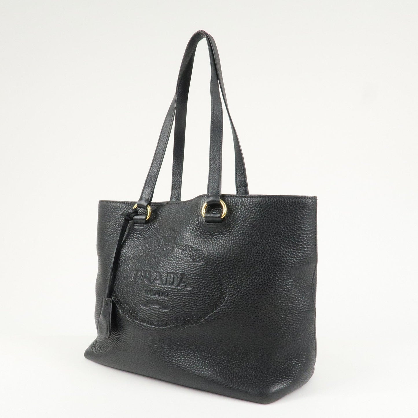 PRADA Logo Leather Tote Bag Shoulder Bag Black 1BG100