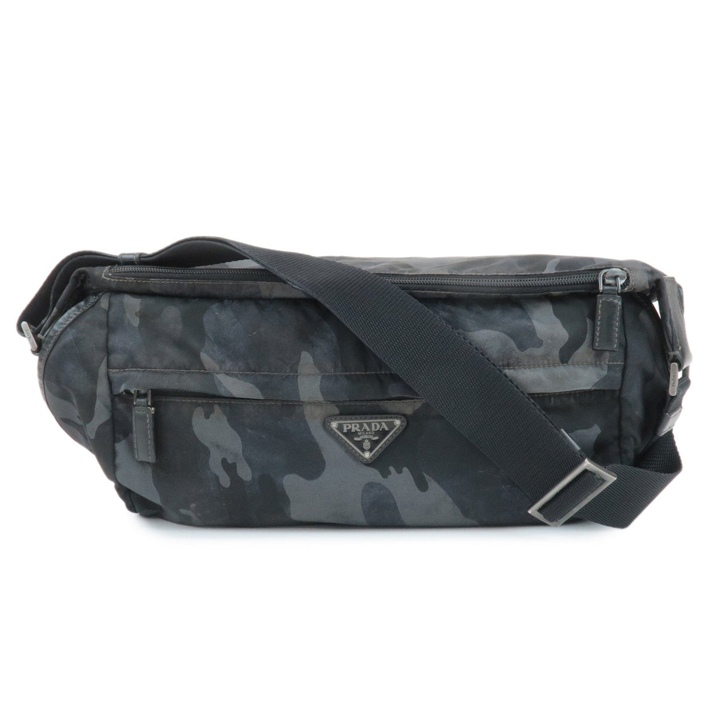 PRADA Triangle Logo Nylon Camouflage Shoulder Bag Black Gray Navy