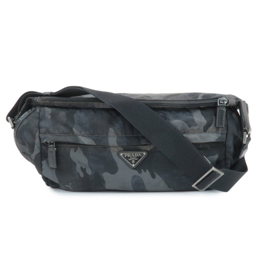 PRADA Triangle Logo Nylon Camouflage Shoulder Bag Black Gray Navy