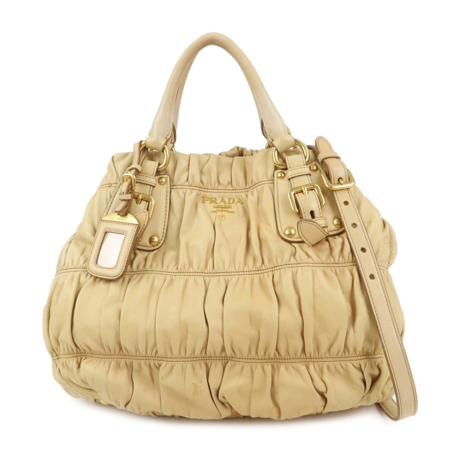PRADA Nappa Gaufre Leather Gathered 2Way Bag Hand Bag Beige BN1336