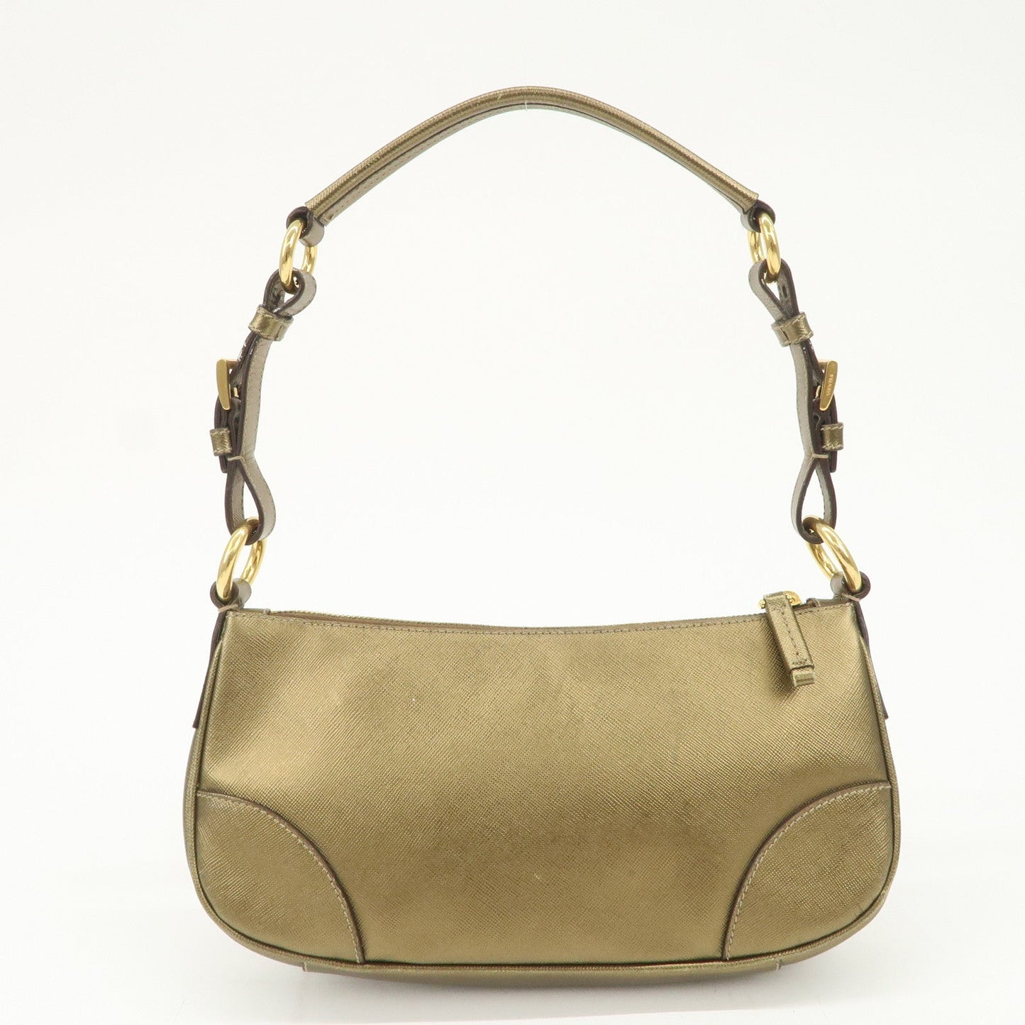 PRADA Triangle Logo Saffiano Leather Shoulder Bag Hand Bag Gold