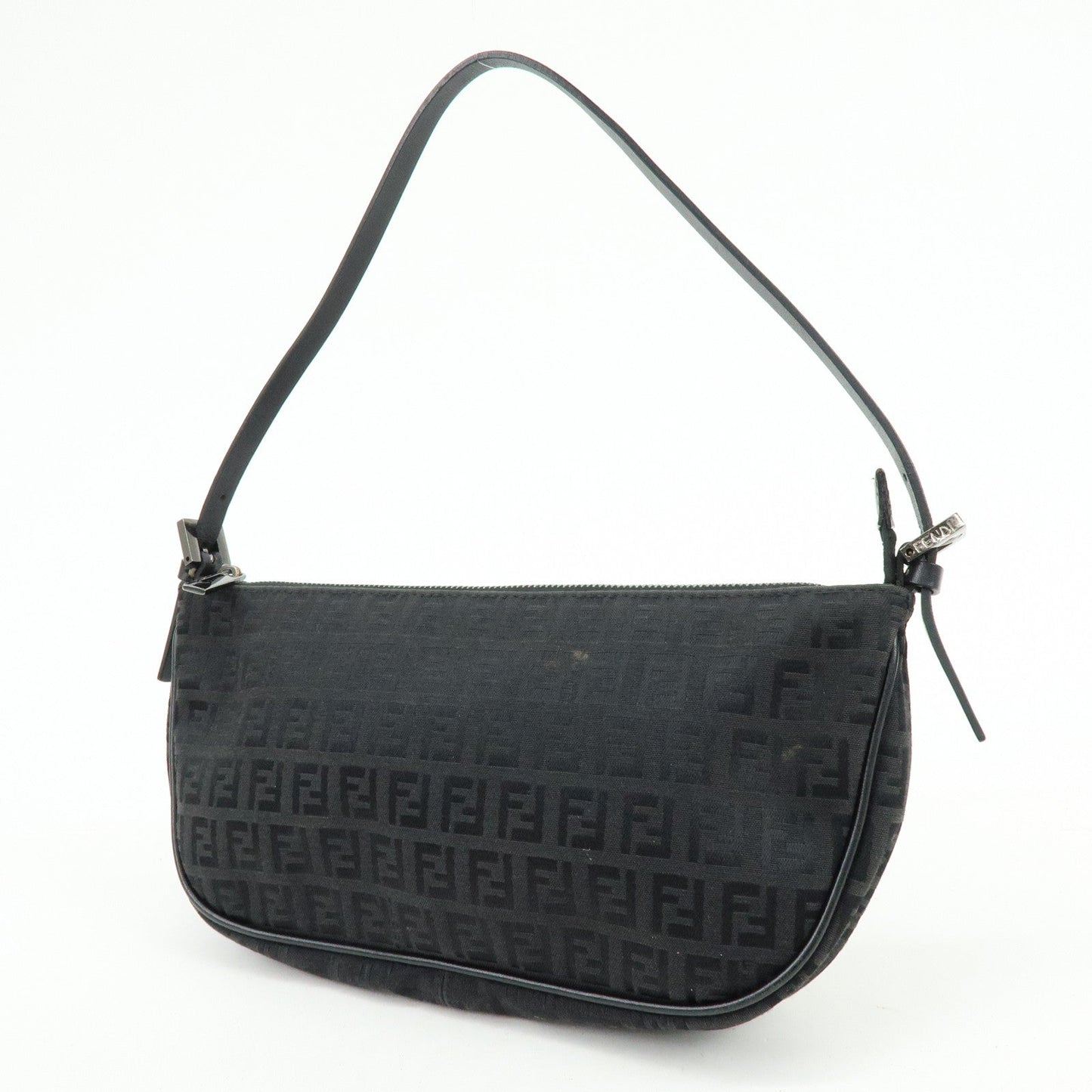 FENDI Zucchino Canvas Leather Shoulder Bag Hand Bag Black