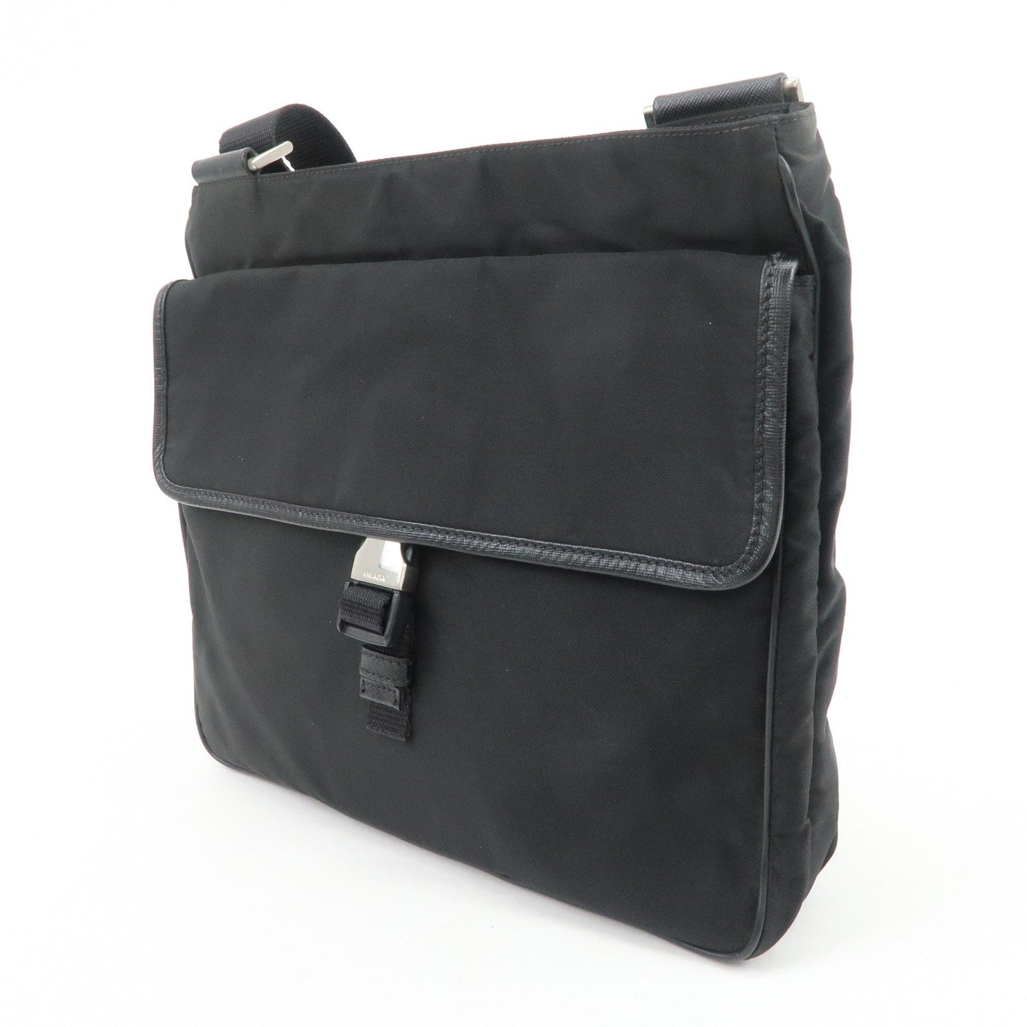 PRADA Nylon Saffiano Leather Shoulder Crossbody Bag Black VA0269
