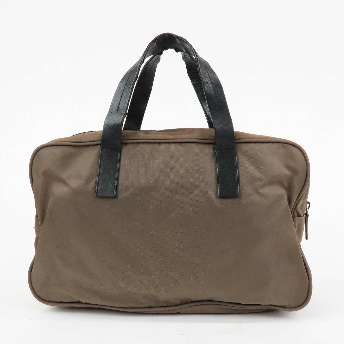 PRADA Triangle Logo Nylon Leather Hand Bag Brown Black